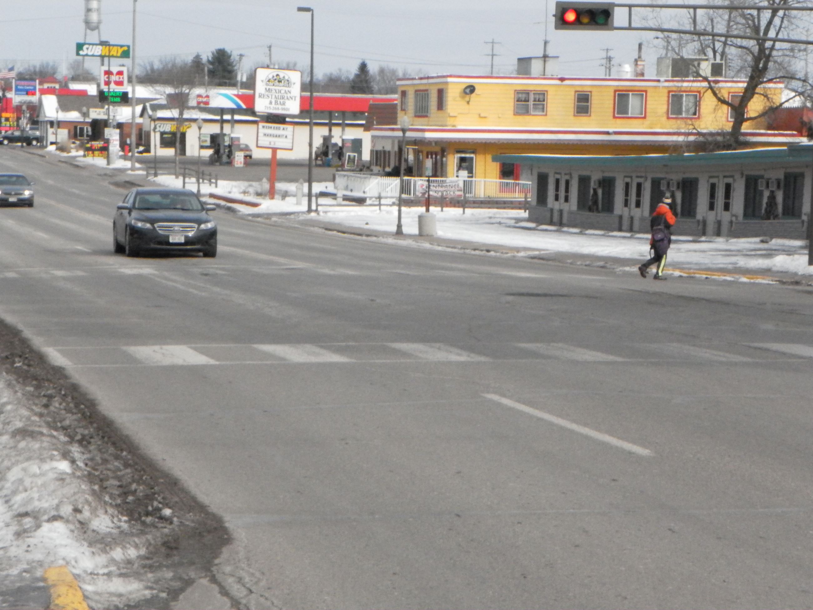 Many crosswalks through middle of town.